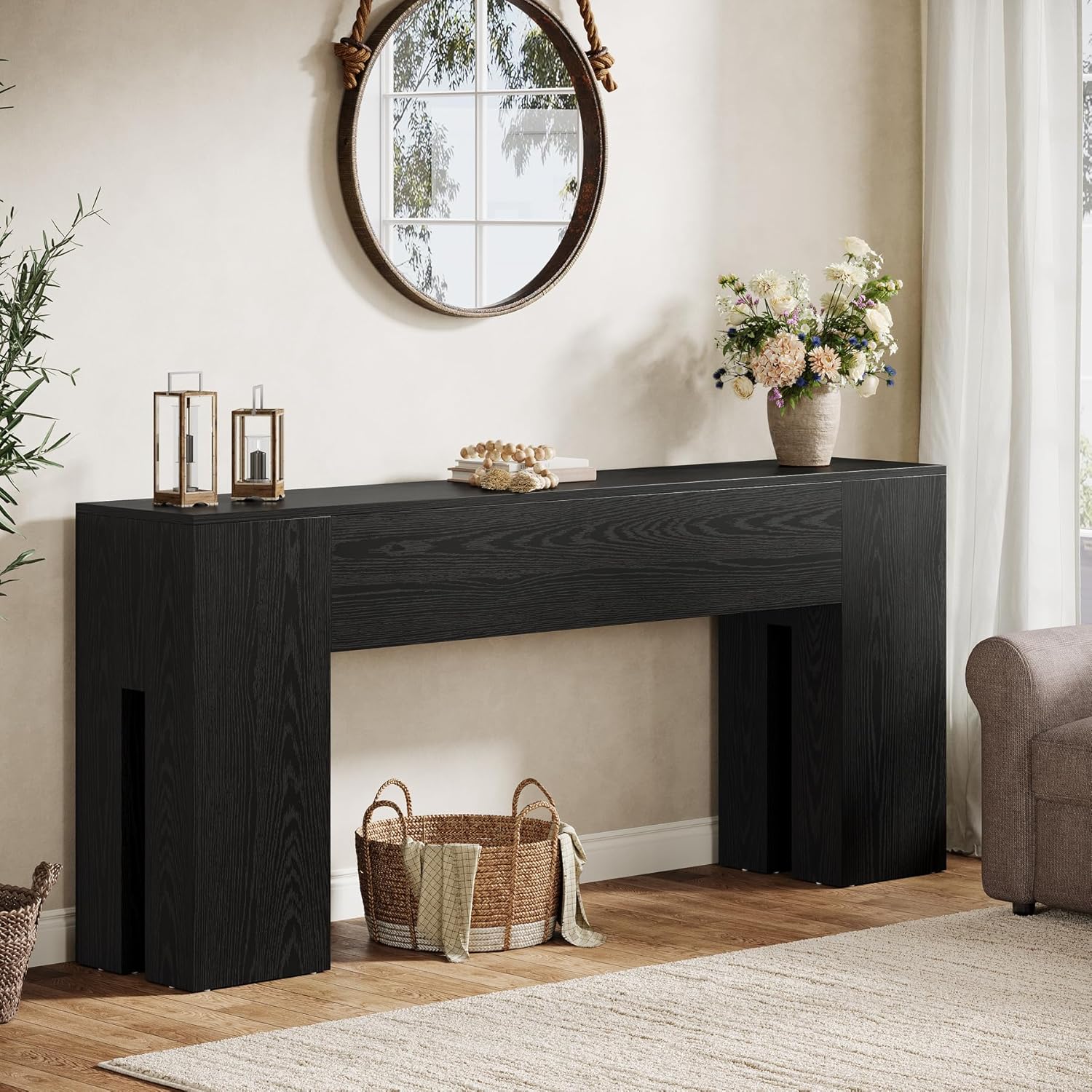 Tribesigns 71-Inch Long Console Table for Entryway, Farmhouse Sofa Console Behind Couch, Entry Table for Hallway, Foyer, Living Room, Black