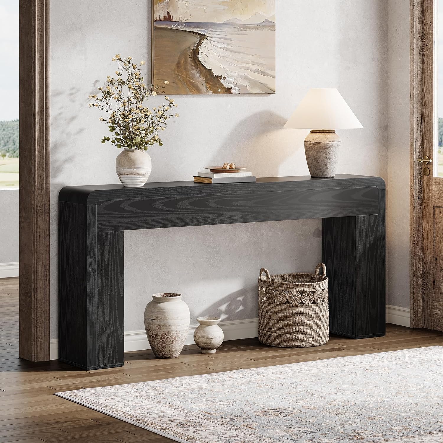 Tribesigns 70.9-Inch Extra Long Console Table, Rustic Wooden Sofa Table Behind Couch, Farmhouse Entryway Console for Living Room, Entryway, Hallway, Foyer (Black)