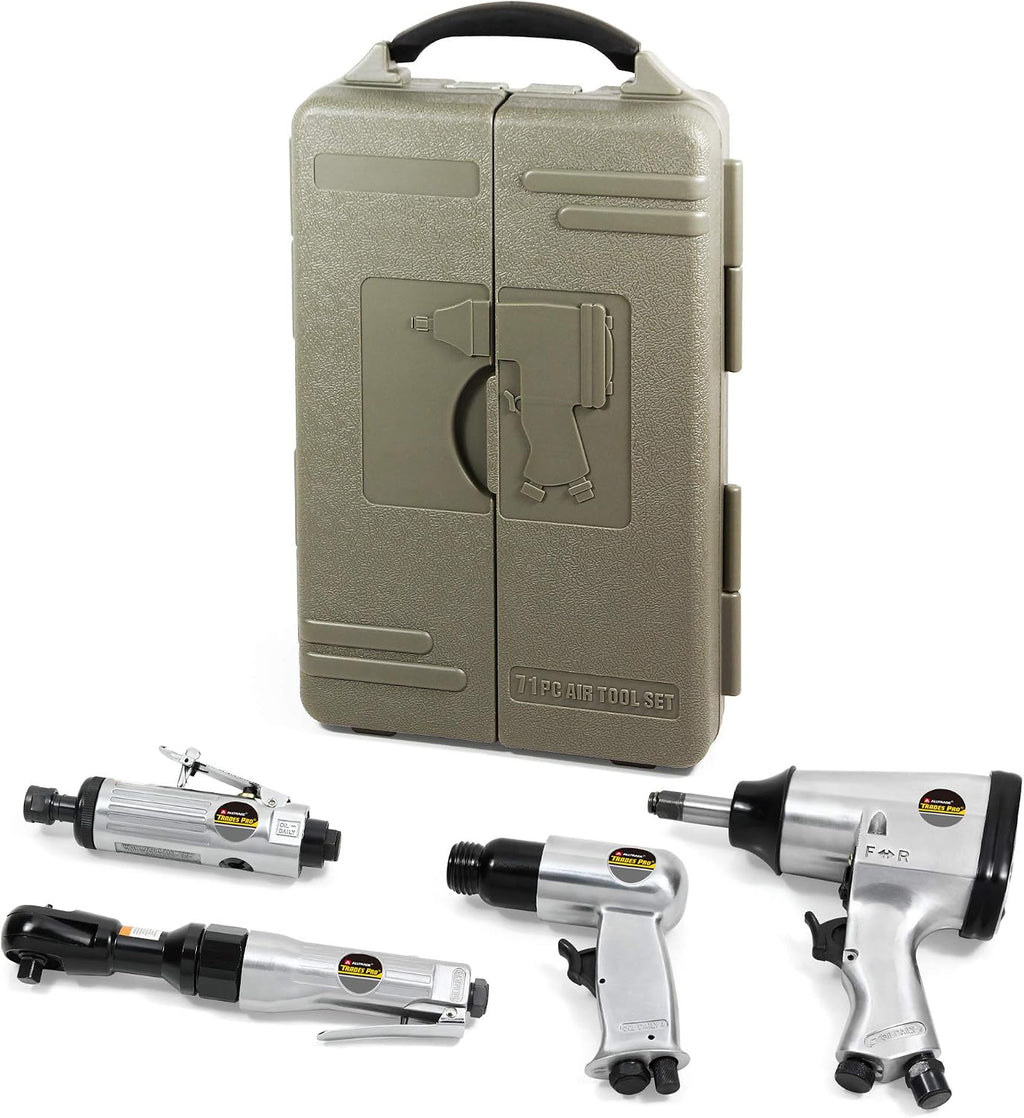 Trades Pro Air Tool and Accessories Kit, 71 Piece, Impact Wrench, Air Ratchet, Die Grinder, Aire Hammer, Hose Fittings, Storage Case - 836668