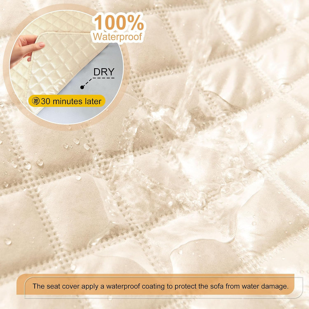 HDCAXKJ 100% Waterproof Reclining Sectional Couch Covers L Shape Recliner Sofa Cover Washable Quilted Soft Pet Corner Recliner Slipcovers with Pockets (XXL 5 Seat and 1 Middle Console, Light Beige)