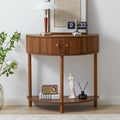 XUZENEST Fluted Half Moon Console Table, Modern Small Entry Sofa Table with Storage, Solid Wood Legs Narrow Entryway Table for Living Room, Hallway, Foyer(Walnut)
