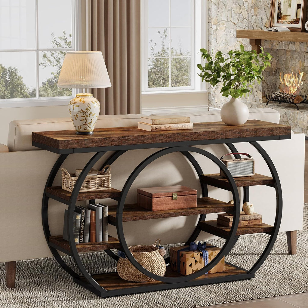 Tribesigns 47' Console Table for Living Room, 5-Tier Industrial Entryway Table with Metal Frame, Narrow Sofa Table Behind Couch Accent Tables for Entryway, Hallway, Foyer, Rustic Brown