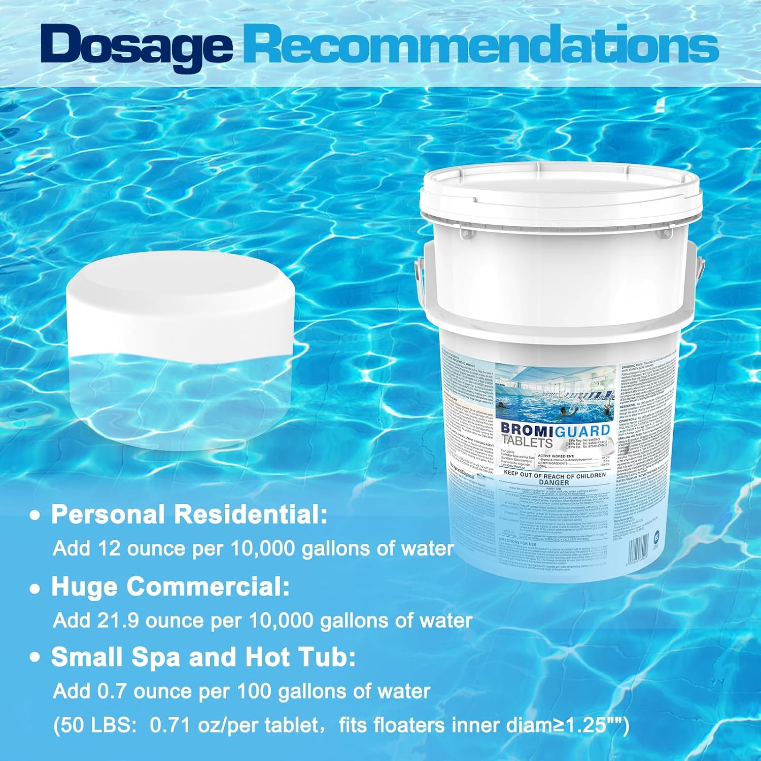 Bromine Tablets for SPA Hot Tub 50LB Tabs Brominating Tablets Booster Eliminates Bacteria Algae Soft Water Feel No Chlorine Odor Chemical Sanitizer Chlorine Alternative