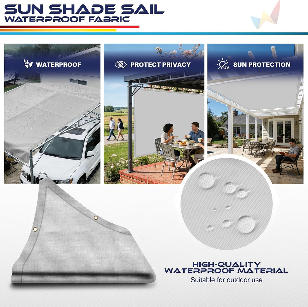Windscreen4less 8' x 12' Waterproof Sun Shade Sail Straight Edge Outdoor Canopy Cover UV Block for Lawn Patio Backyard Garden Deck Pergola (Light Gray)