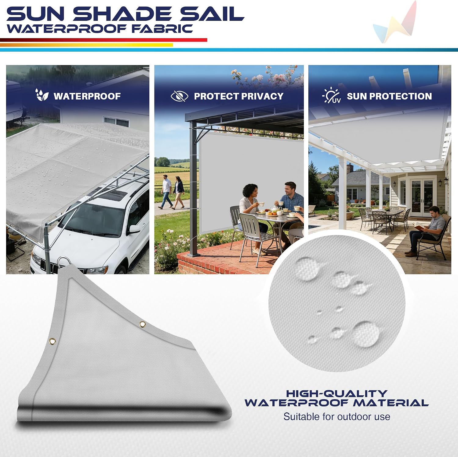 Windscreen4less 8' x 12' Waterproof Sun Shade Sail Straight Edge Outdoor Canopy Cover UV Block for Lawn Patio Backyard Garden Deck Pergola (Light Gray)
