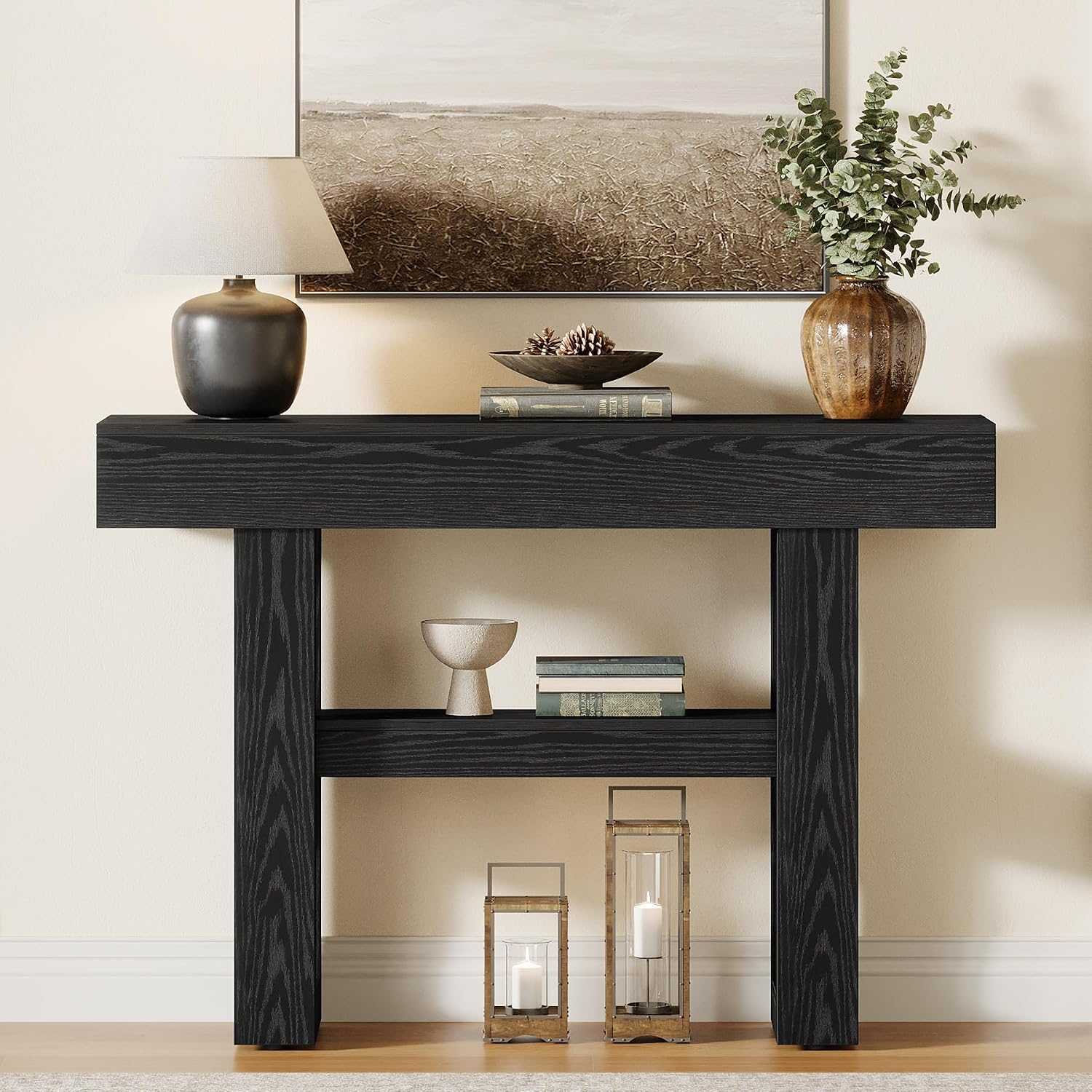 Tribesigns 41.34-Inch Farmhouse Console Table, 2-Tier Narrow Sofa Table Behind The Couch, Entryway Furniture with Storage Shelves for Hallway Foyer Living Room, Black