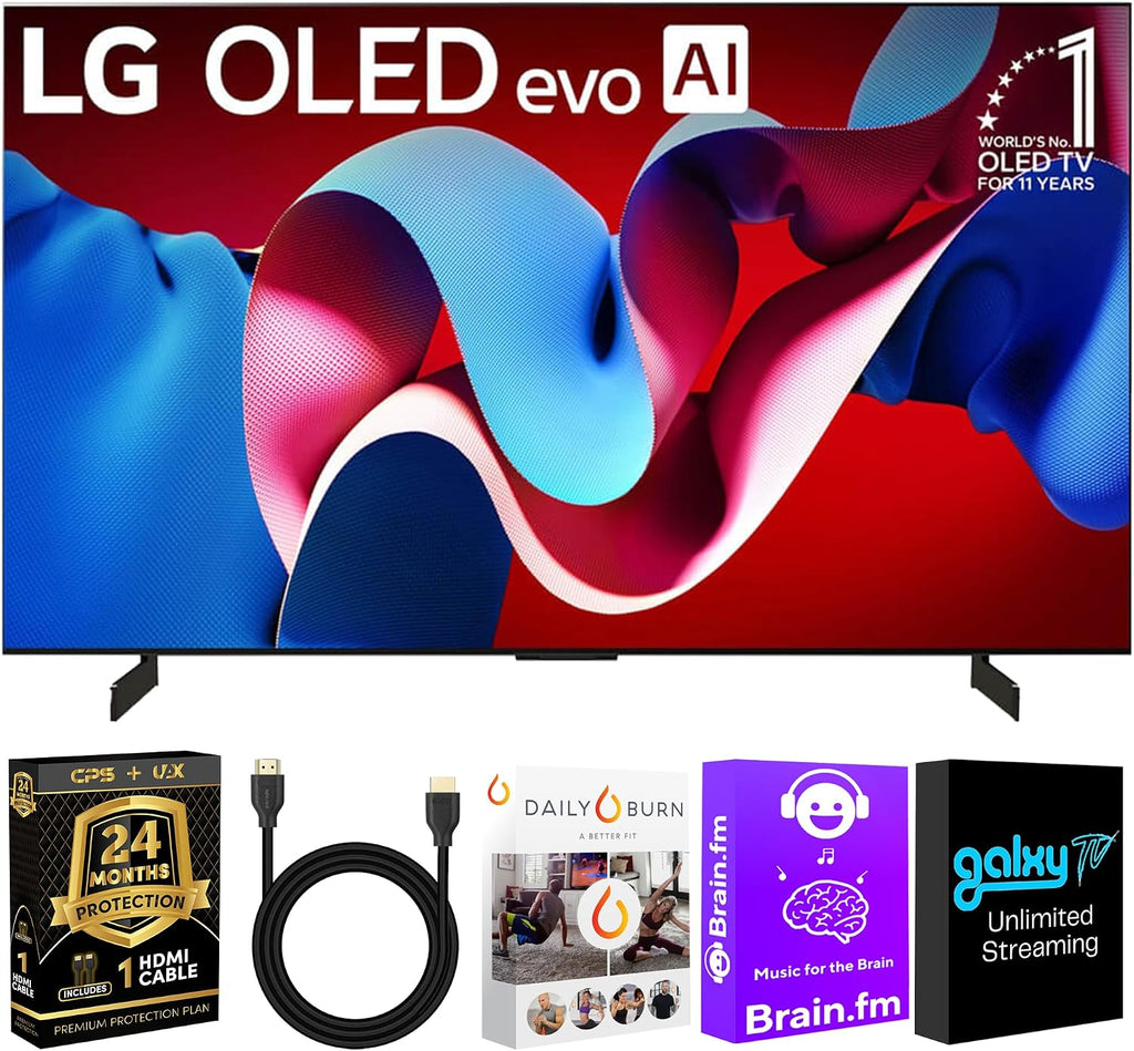 LG OLED55C4PUA OLED C4 55 Inch HDR 4K Smart OLED TV 144 HZ Refresh Rate + UAX 4K HDMI 2.0 Cable + CPS 24 Months Protection and Streaming Bundle with Alexa