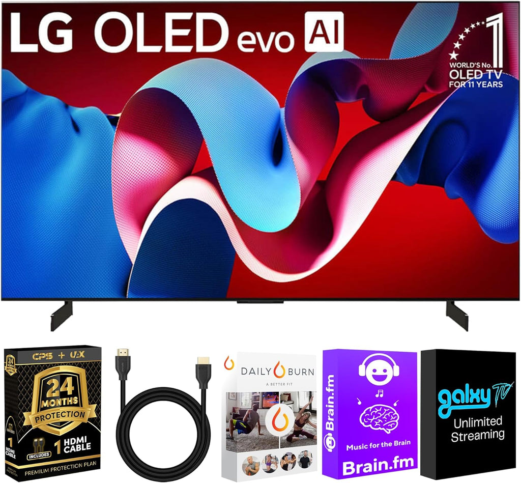 LG OLED83C4PUA OLED C4 83 Inch HDR 4K Smart OLED TV 144 HZ Refresh Rate + UAX 4K HDMI 2.0 Cable + CPS 24 Months Protection and Streaming Bundle with Alexa (83 INCH)