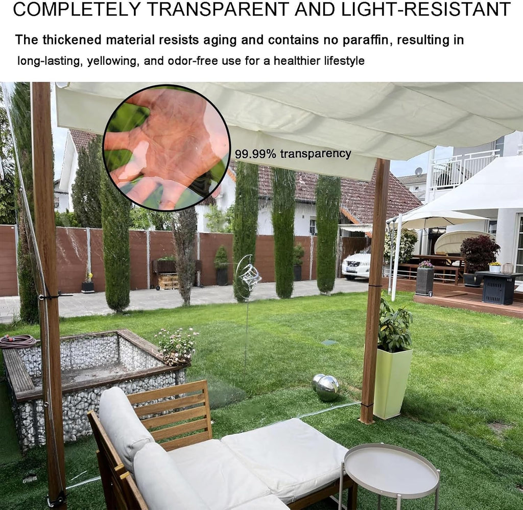 6x8 8x10 10x20' Clear Tarps Waterproof for Outdoor UV Resistant Porch Tarpaulin Cover Garden Heavy Duty Clear Vinyl Tarp 15.4Mil Thick with Grommets and Reinforced Edges(13.1x19.7ft)