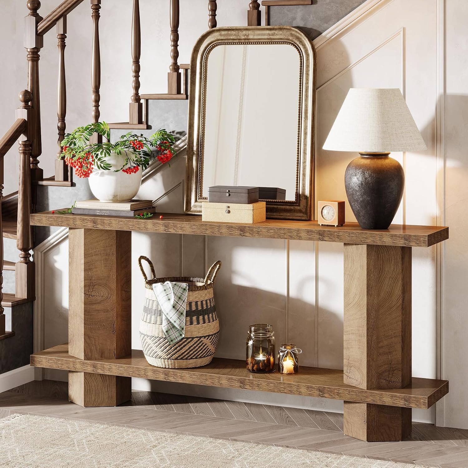 Tribesigns 71-Inch Long Console Table for Entryway, Wooden Sofa Table Behind Couch, for Living Room, Hallway, Foyer, Burlywood