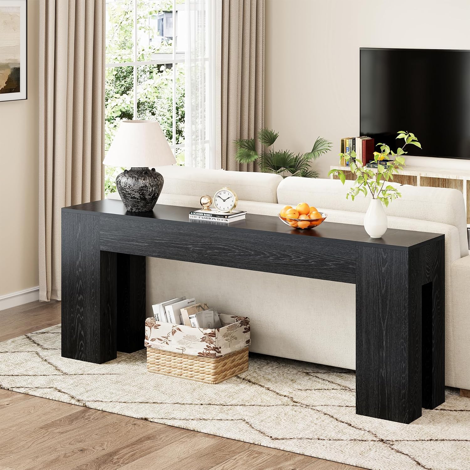 Epecoya Extra Long Sofa Console Table for Entryway Living Room, 79-Inch Farmhouse Wood Behind Couch Table, Rectangular Accent Console with Wooden Double Base for Hallway Foyer Entrance, Black