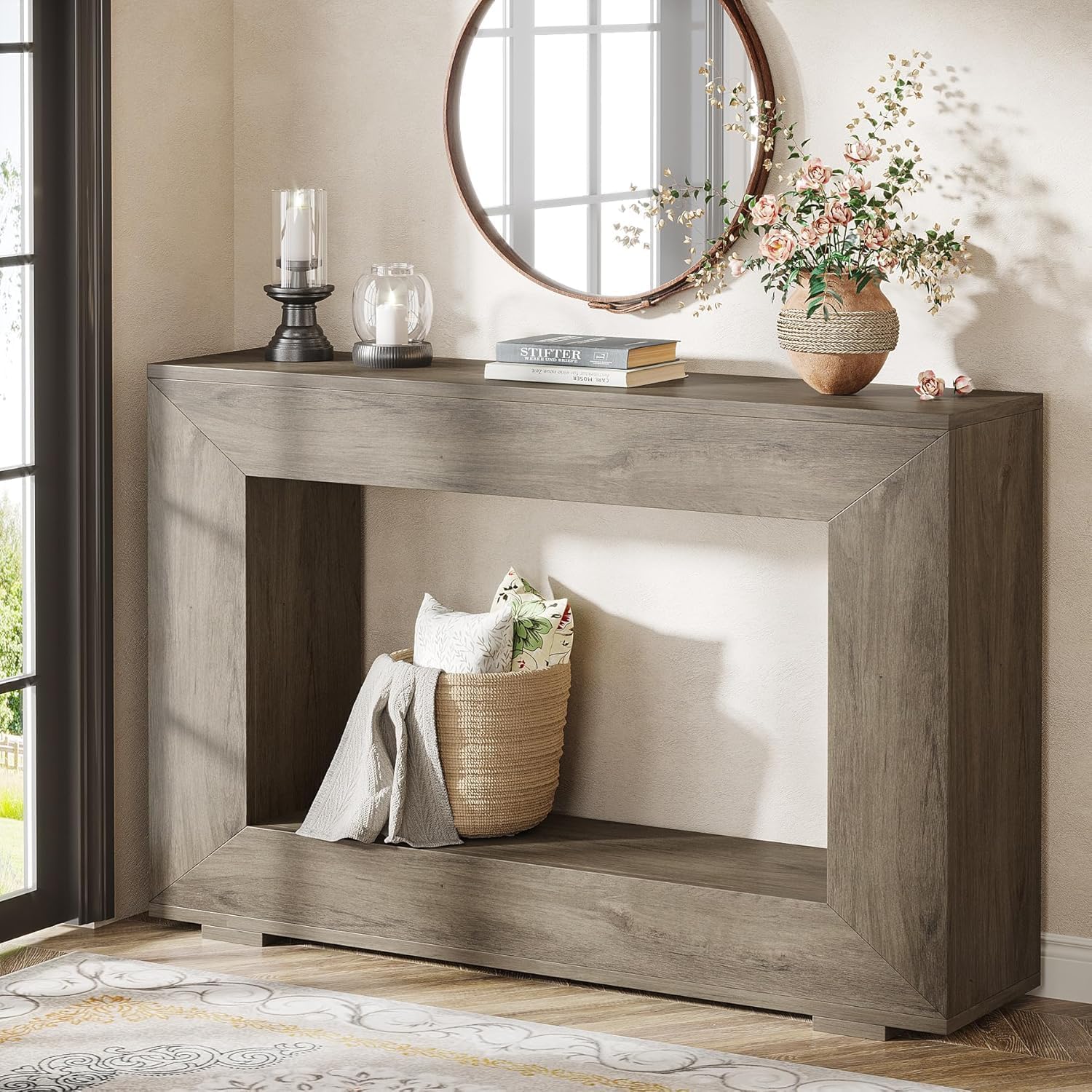 Tribesigns Farmhouse Console Table, 47 Inches Entryway Console Table with Storage, Industrial Hallway Accent Table for Living Room, Entrance