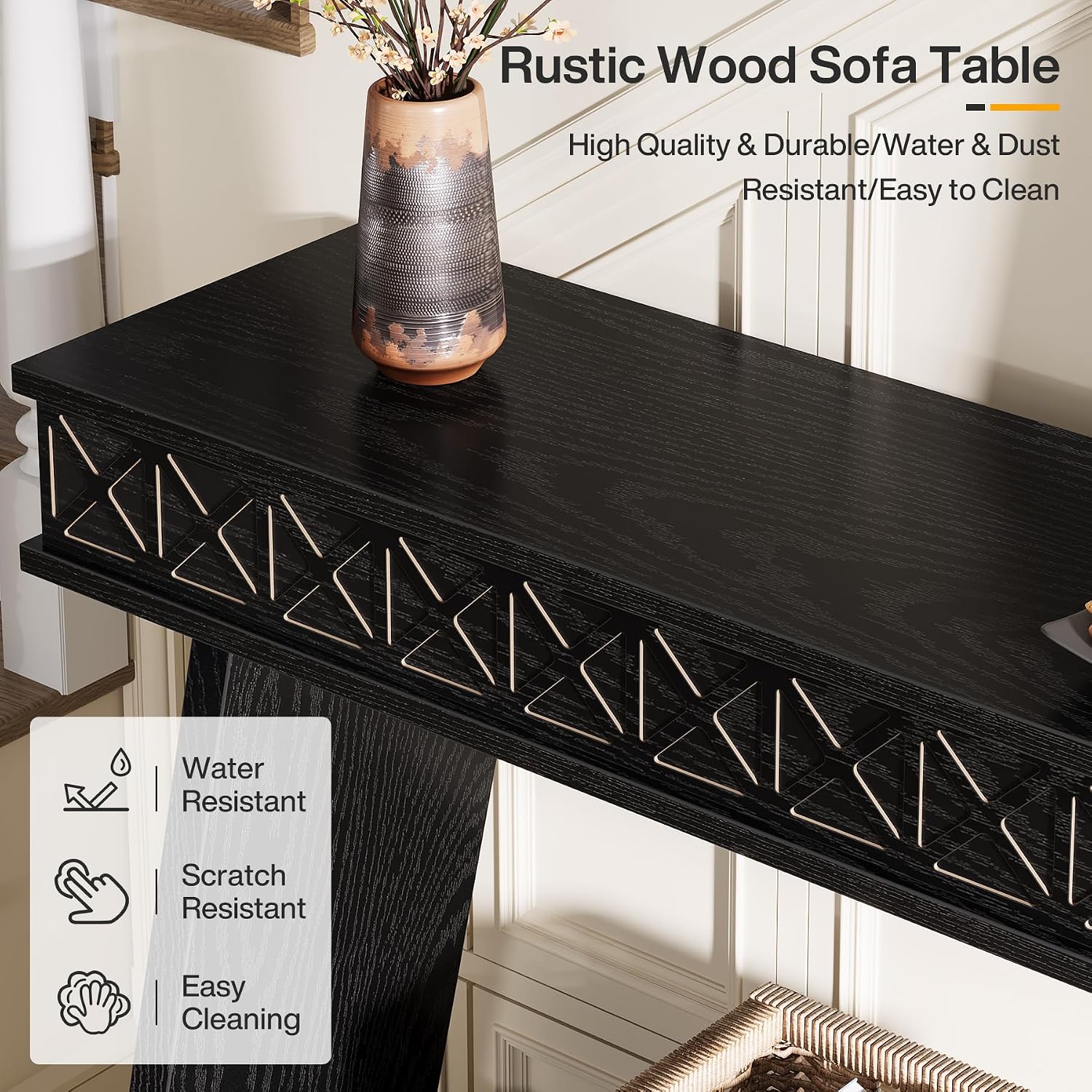 Tribesigns 70.9 Inch Long Console Table for Entryway, 2-Tier Farmhouse Entryway Table with Storage, Narrow Sofa Table Behind the Couch, Wood Accent Table for Hallway, Living Room, Foyer, Black