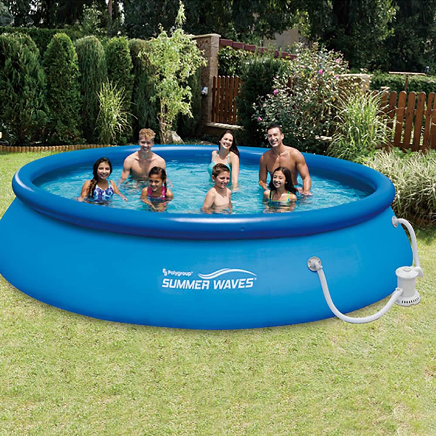 Summer Waves 15ft x 36in Quick Set Inflatable Outdoor Above Ground Round Swimming Pool with Filter Pump, (Air Pump not Included)