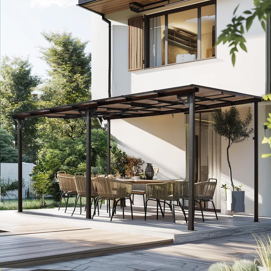 10' x 14' Outdoor Pergola Gazebo, Wall-Mounted Lean to Metal Awning Gazebo with Roof, Large Heavy Duty Garage Top Tent for Patio, Decks, Backyard