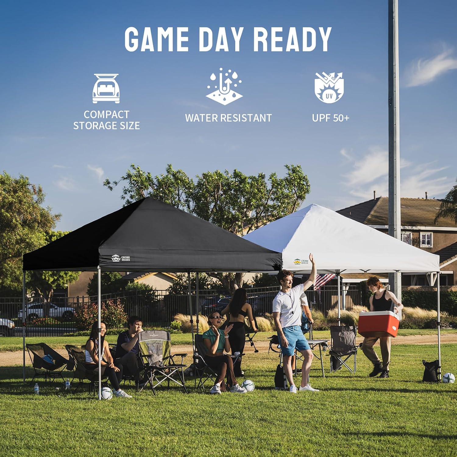 CROWN SHADES 8x8 Pop Up Canopy, Patented Center Lock One Push Instant Popup Outdoor Canopy Tent, Newly Designed Storage Bag, 8 Stakes, 4 Ropes, Silver-Coated Black