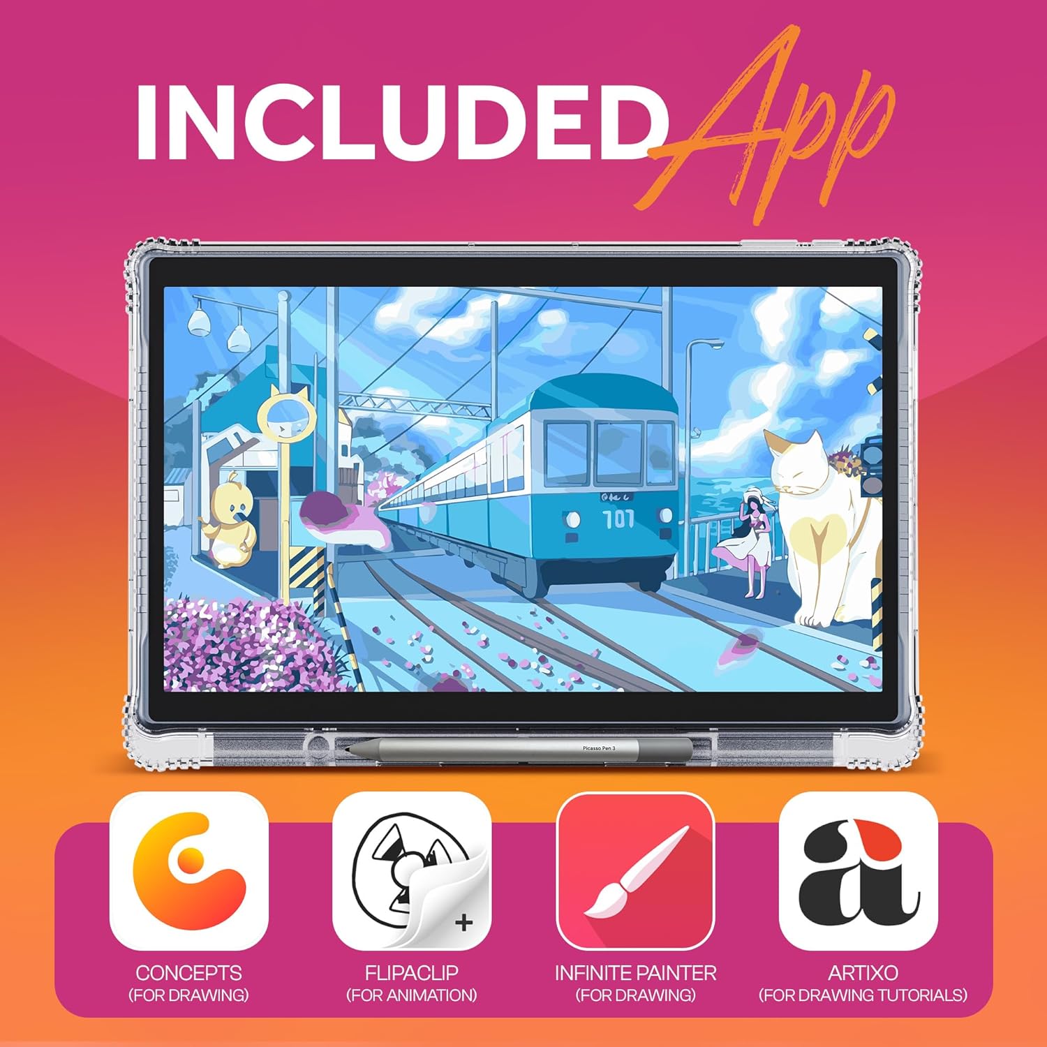PicassoTab-X11 Standalone Drawing Tablet • No Computer Needed • Pro Drawing Apps & Tutorials • 11' Laminated 2K Screen • 4096 Pressure Stylus Pen • Portable Digital Graphic Tablet for Artists -X11