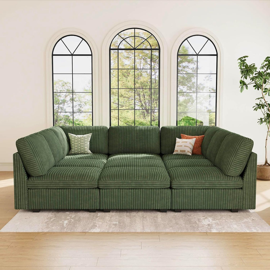 Belffin Modular Sectional Sofa with Sleeper Sofa, Oversized Cloud Couch with Extra Deep Seat, Upholstered 9 Seat Sectional Couches for Living Room, Plush Corduroy Green