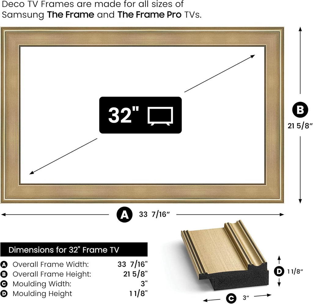 Champagne 32' Premiere Deco TV Frame - Compatible ONLY with Samsung The Frame TVs (Fits 2021-2026, LS03A, LS03B, LS03C, LS03D, LS03FA)