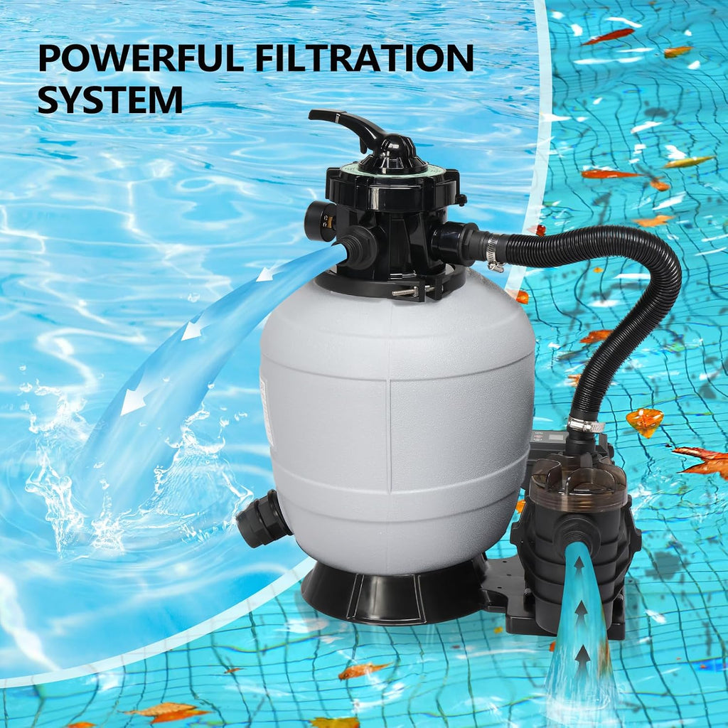 (24H Timer) VINGLI Sand Pool Filter 14in Tank With A 3/4HP Pool Pump 115V and Pool Filter Balls, Above Ground Swimming Pool Pump with Filter Basket,Max Flow Rate 3435GPH