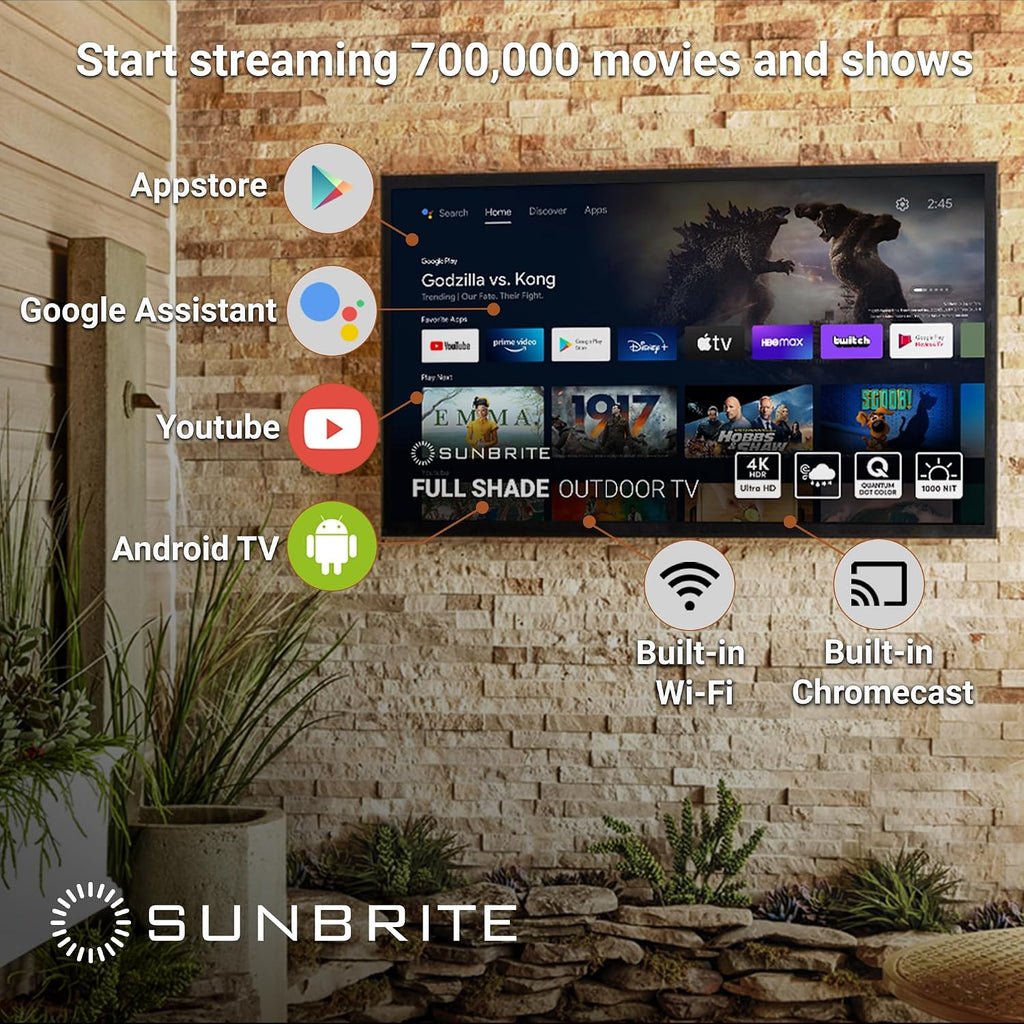 SunBrite Veranda 3 Series 55-inch Full Shade Smart Outdoor TV, 4K Ultra HD HDR QLED Weatherproof Television, 1000 nit Ultra Bright Screen with All-Weather Voice Remote