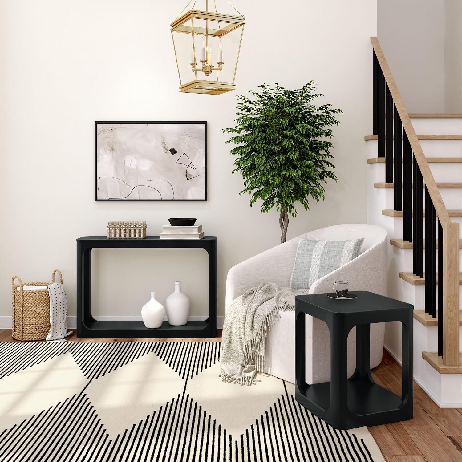 Plank+Beam Forma Console Table, 46 Inch, Solid Wood Sofa Table, Entryway Table for Hallway, Narrow Behind The Couch Table, Console Tables for Entryway, Living Room, Foyer, Easy Assembly, Black