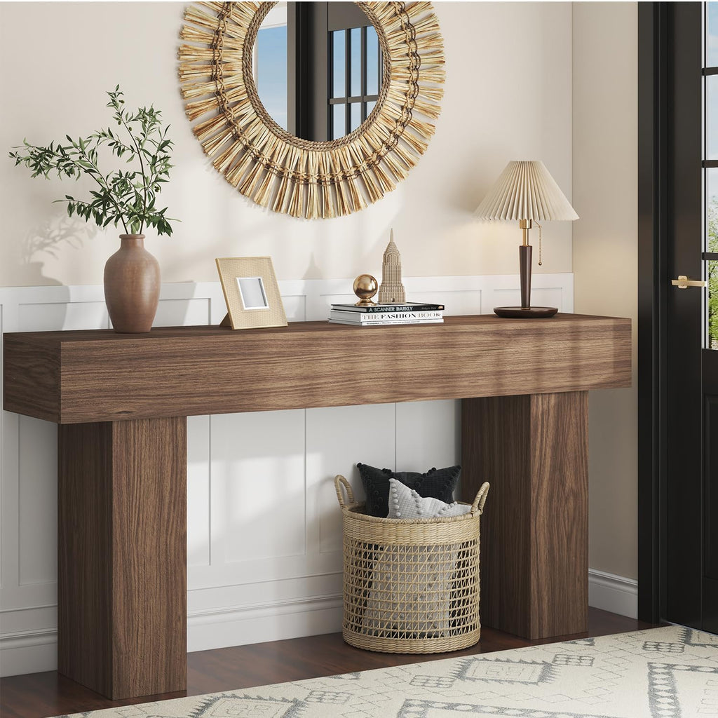 knoworld 63 Inch Long Console Table for Entryway, Farmhouse Wood Rectangular Sofa Table Behind Couch Table, Narrow Entryway Table for Living Room, Entrance, Hallway, Foyer, Easy Assembly (Brown)