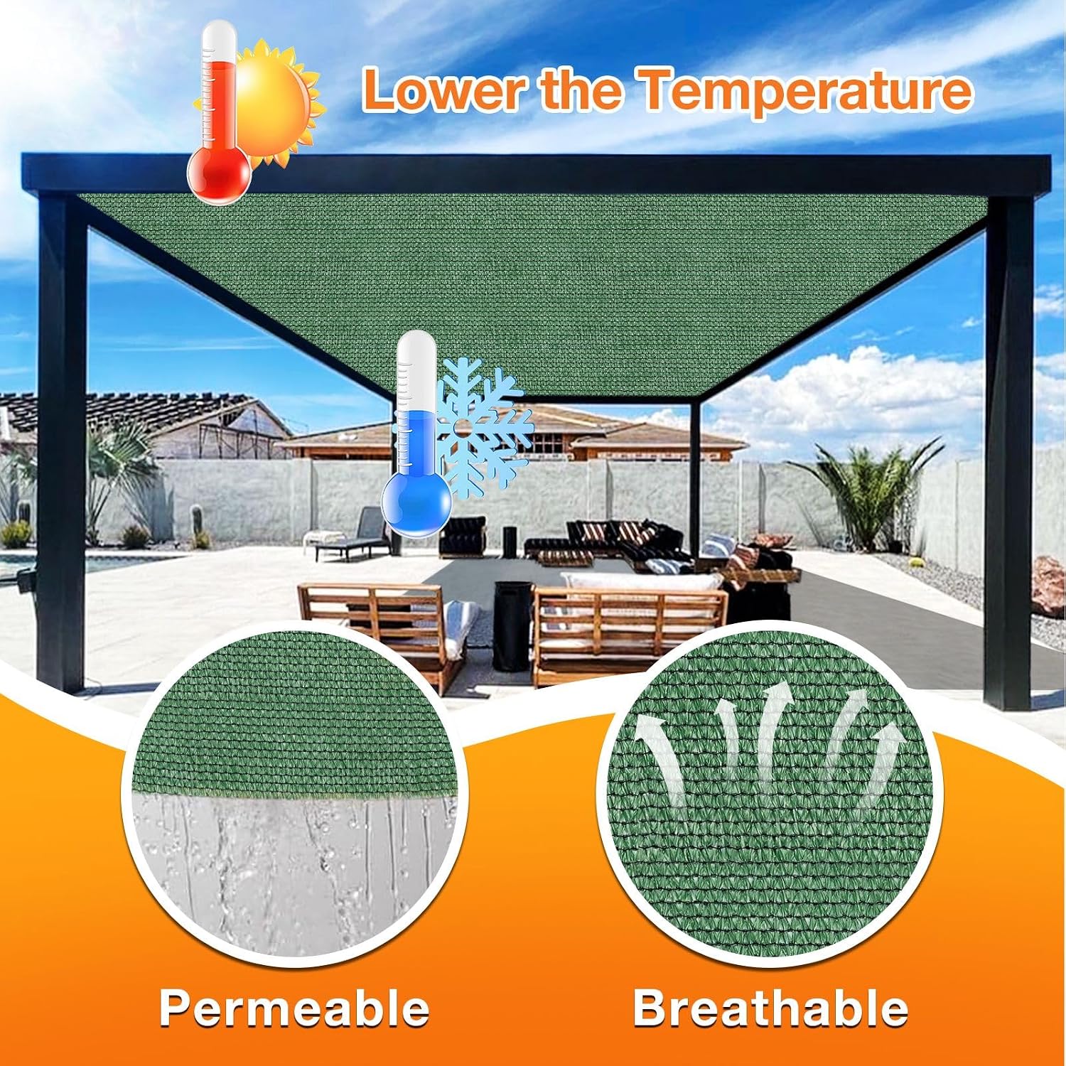 Artpuch Outdoor Pergola Shade Cover 14x20 FT Sun Shade Cloth with Grommets Green Commercial Grade Patio Privacy Screen Shade Canopy (Customized Available) GN02