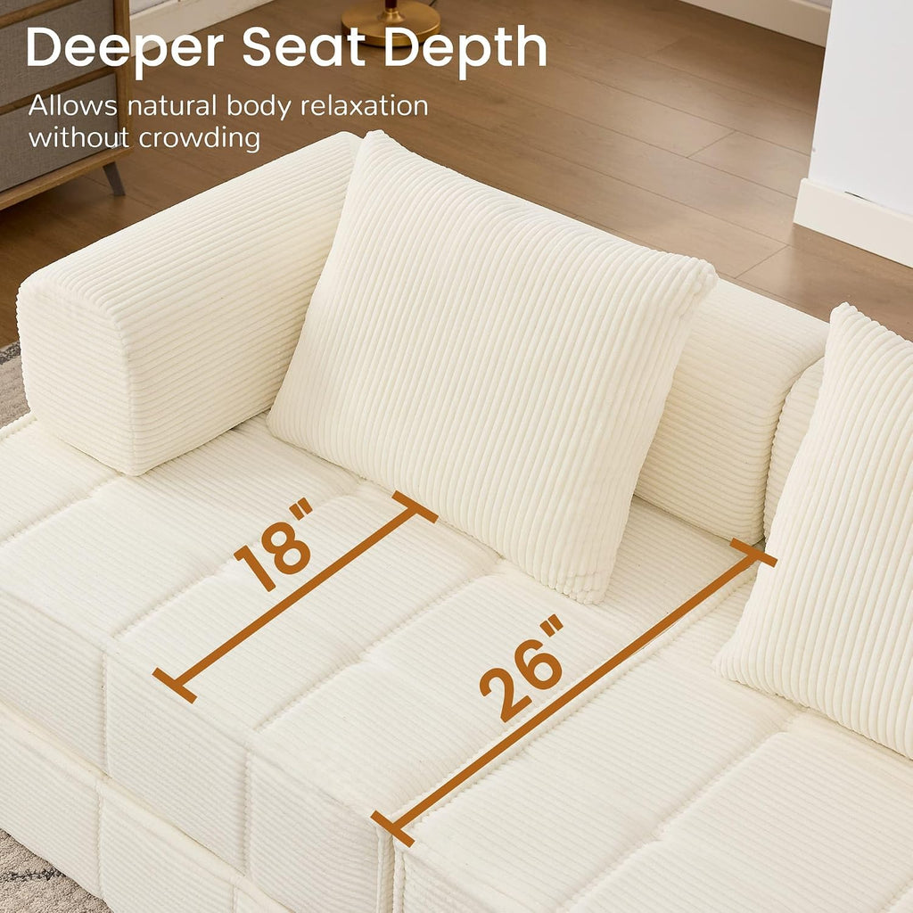 Korser Folding Convertible Sofa Bed, Corduroy Upholstered Boneless Couch, Small Sectional Cloud Couch, Loveseat Sleeper Sofa, Modular Futon Floor Sofa Couch for Living Room Bedroom Lounge, No Assembly