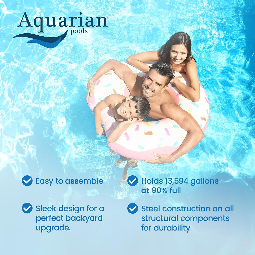 Aquarian Steel-Frame Above-Ground Pool Kit w/Pump & Leaf Skimmer, Fuzion, 24'