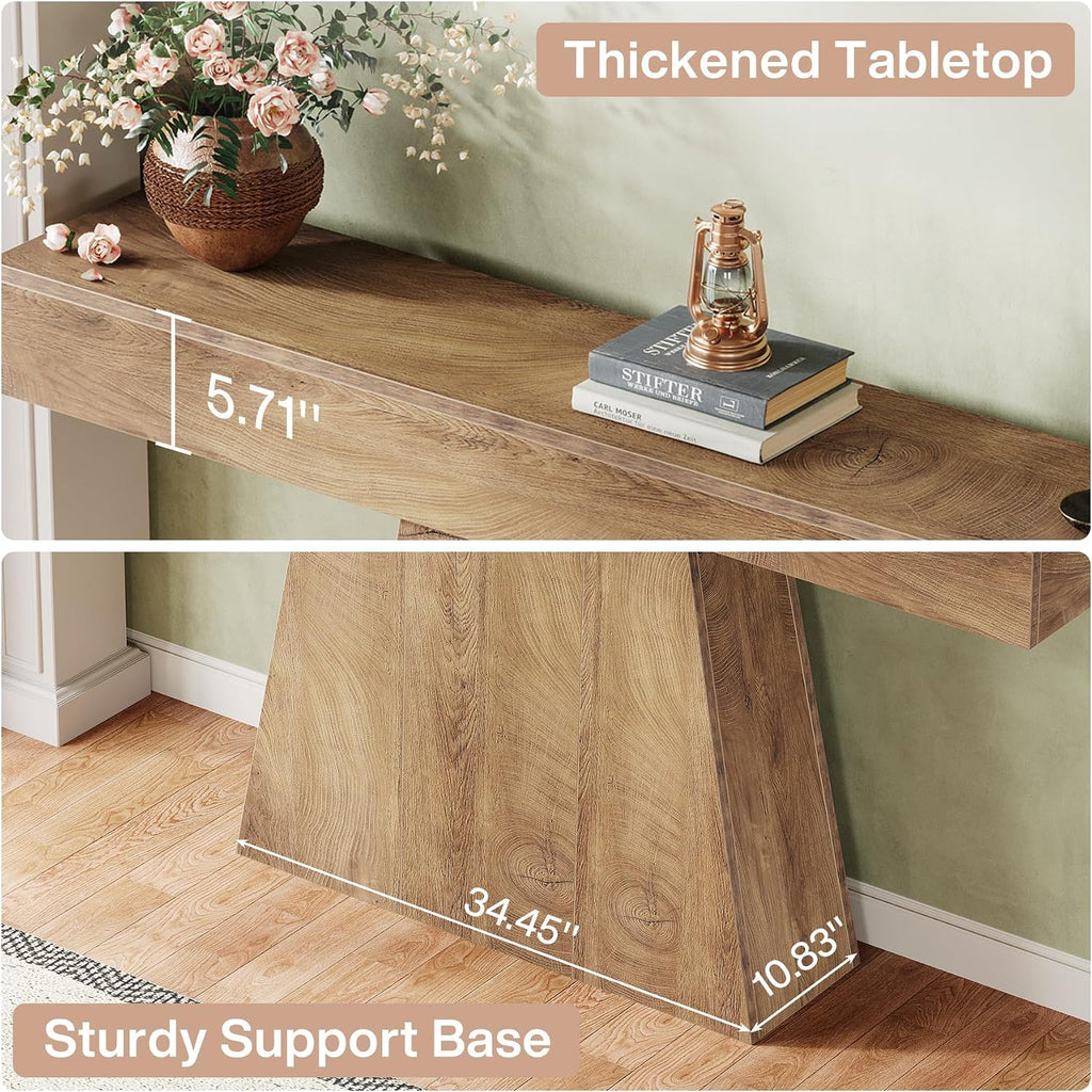 Tribesigns 63' Console Table, Farmhouse Entryway Table with Trapezoidal Base, Narrow Long Wood Sofa Table Behind Couch Table for Entrance, Hallway, Living Room, Natural