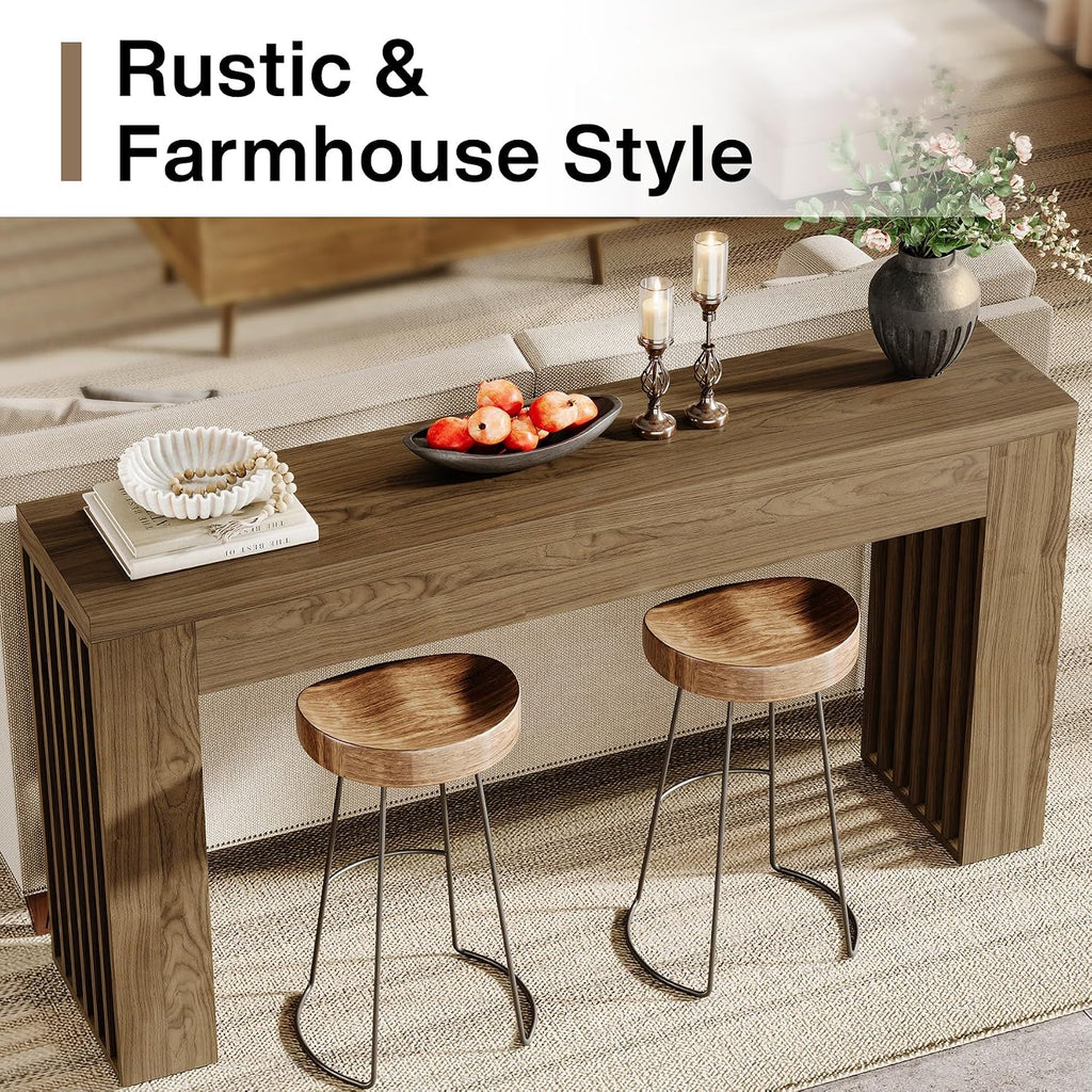 Tribesigns 59-Inch Long Wooden Console Sofa Table Behind The Couch with Vertical Slat Legs for Entrance, Hallway, Entryway, Living Room (Rustic Brown)