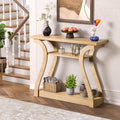 Wooden Console Table with Curved Legs and Shelf, 3-Tier Modern Accent Narrow Sofa Table for Entrance Area, Living Room, Hallway, 47 in Wide Wood Console Table for Entryway (Nature)