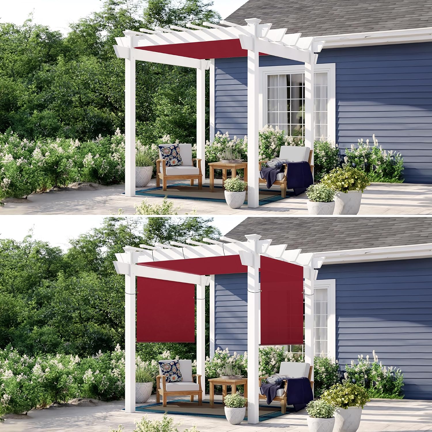 Patio 14' x 20' Waterproof Pergola Canopy Replacement Shade Cover Sun Sail for Deck Porch Backyard Shade Cloth Tarp with Grommets Rods Privacy Shade Screen, Red