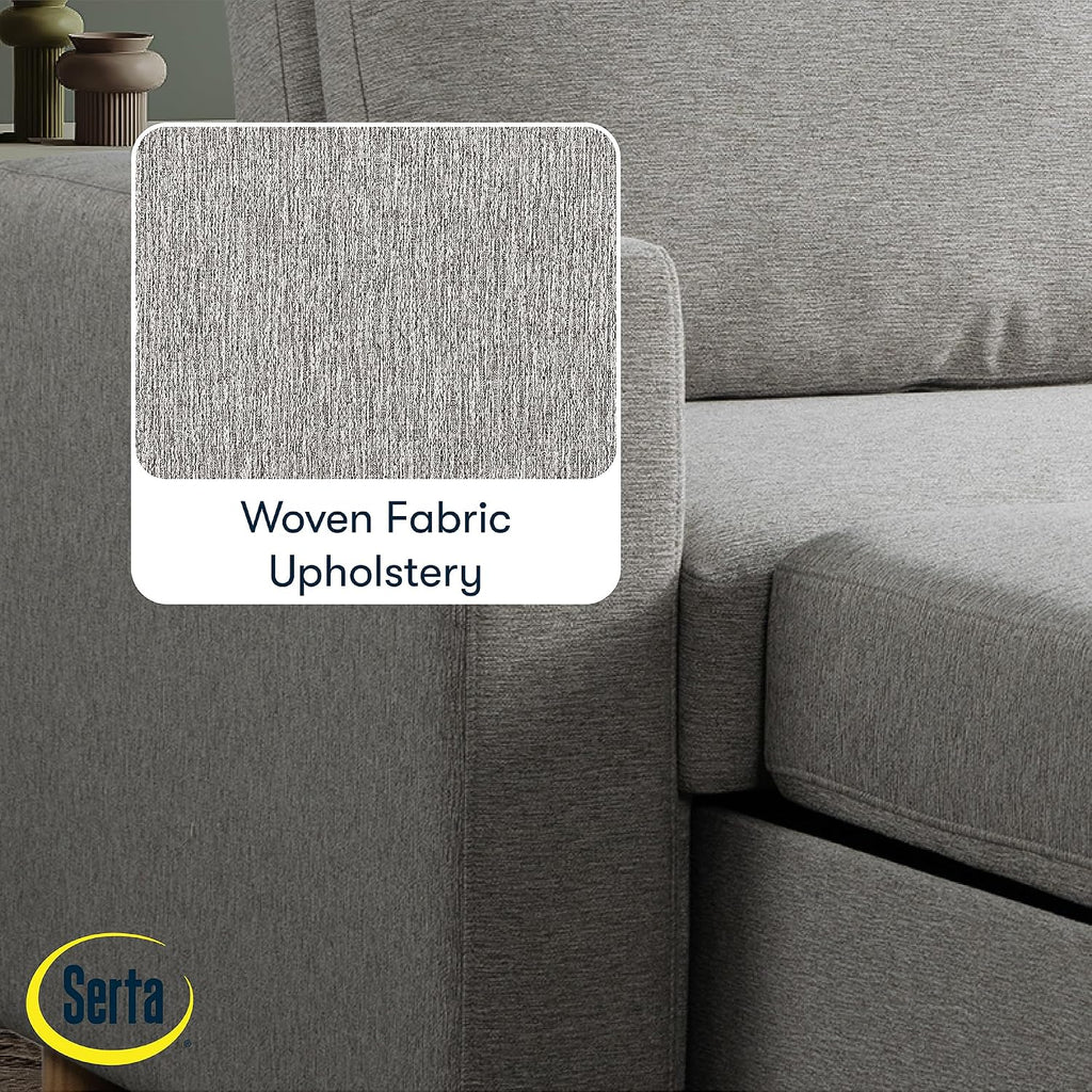Serta Tulsa 66.1' Convertible Sleeper Loveseat, Full Size, Dreamcoil Comfort, FingerGuard Pinch Point Protection, Woven Fabric, Light Grey