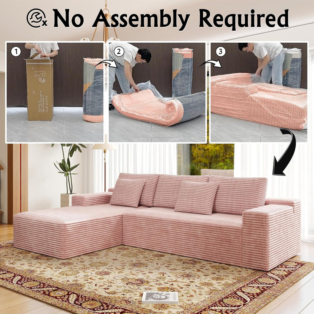 Sectional couches for Living Room Corduroy Couch, 104' Cloud Sectional Couch with L-Shape Chaise, Modern Modular Sofa, Deep Seat Comfort, No Assembly Required(Plush Corduroy, Left Facing Chaise)