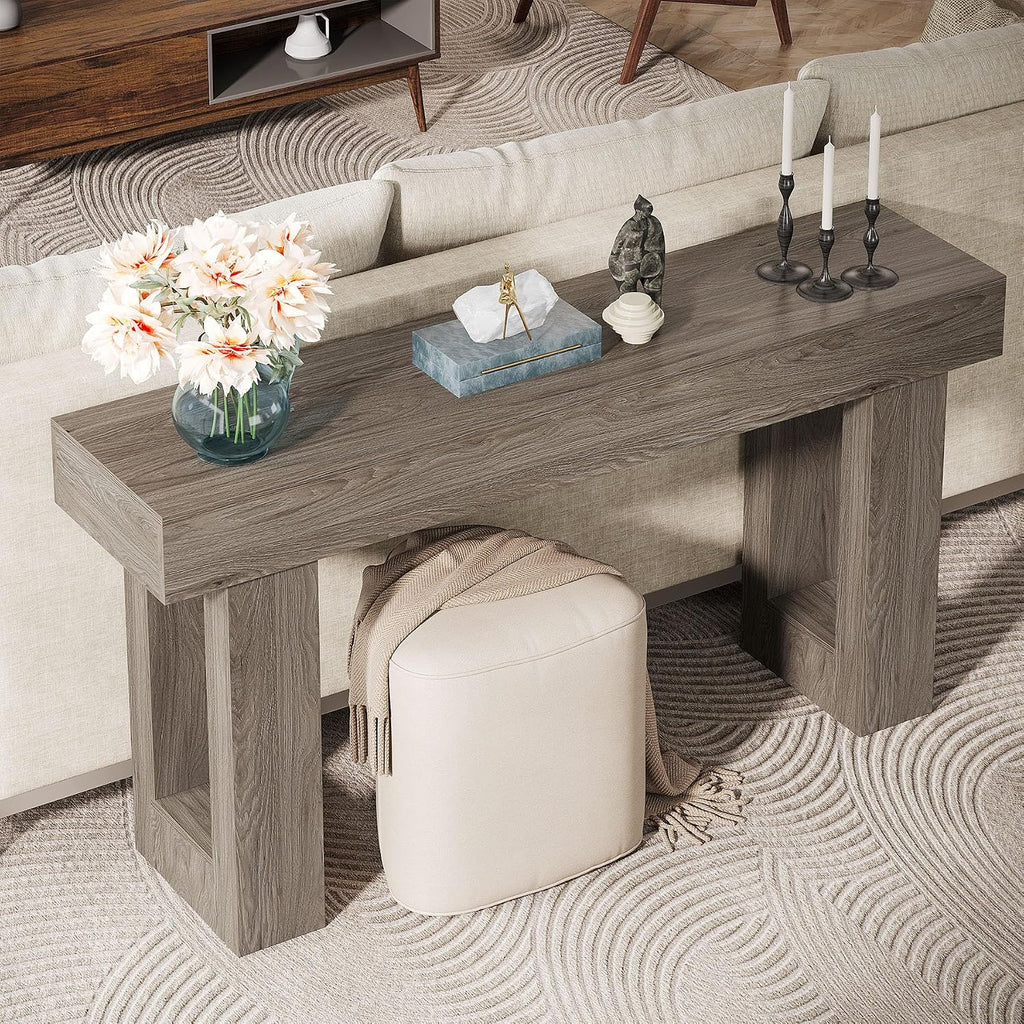 Tribesigns 63-Inch Long Console Table, Wooden Rectangular Sofa Table Behind The Couch, Farmhouse Entryway Table for Entrance, Hallway, Living Room (Grey)