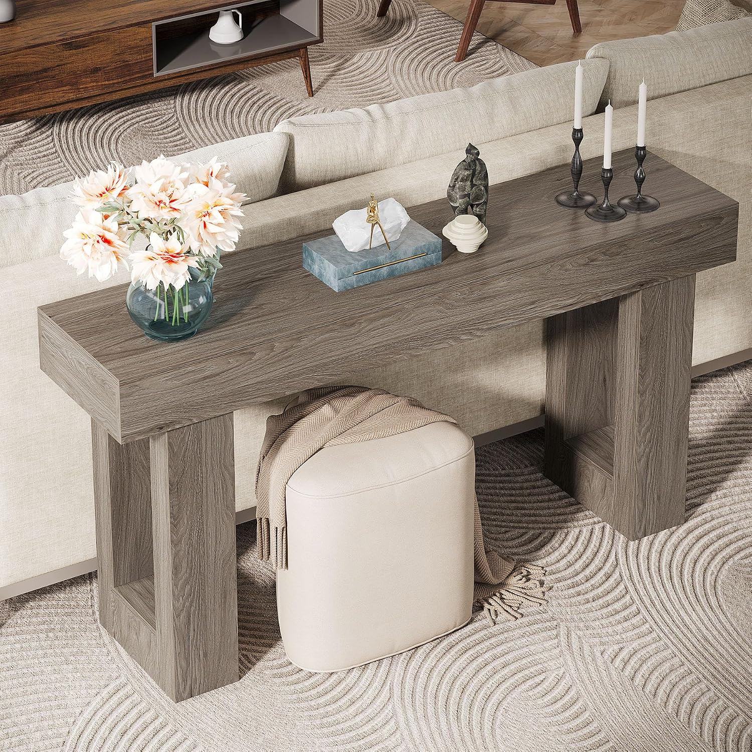 Tribesigns 63-Inch Long Console Table, Wooden Rectangular Sofa Table Behind The Couch, Farmhouse Entryway Table for Entrance, Hallway, Living Room (Grey)