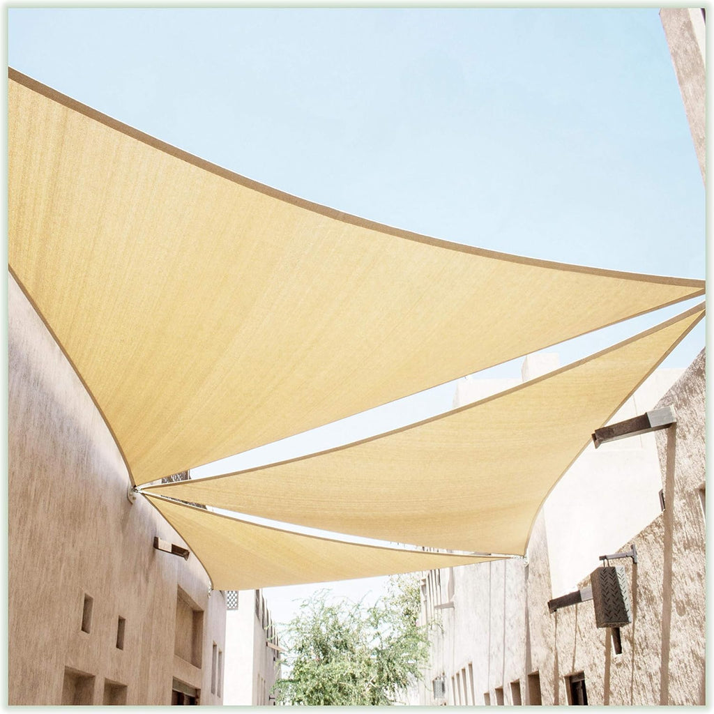 ColourTree CTAPT16 Custom Size Order to Make 14' x 17' x 22' Beige Right Triangle Sun Shade Sail Canopy Mesh Fabric UV Block UPF50 - Commercial Heavy Duty - 190 GSM - 3 Years Warranty