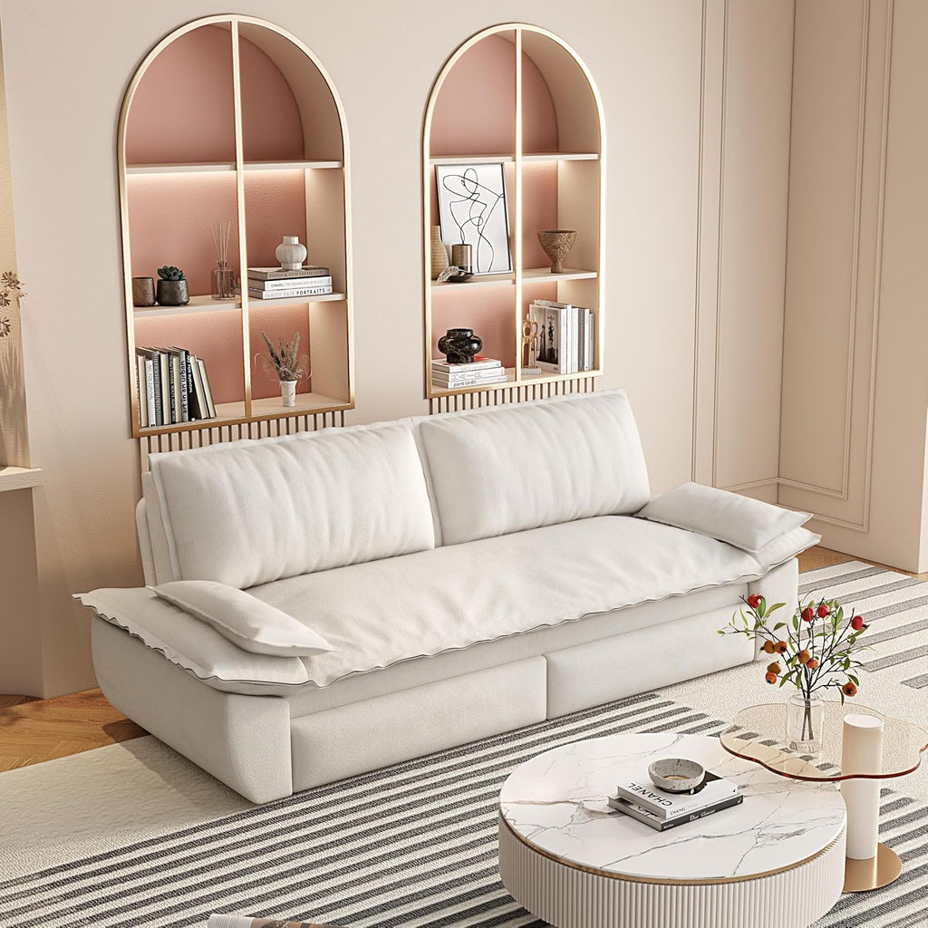 Velvet 73.2'' Queen Size Sleeper Sofa Bed, Loveseat 3-in-1 Convertible Sofabed, Love Seat Pullout Couch, Space Saving for Living Room, Apartment - Beige-White