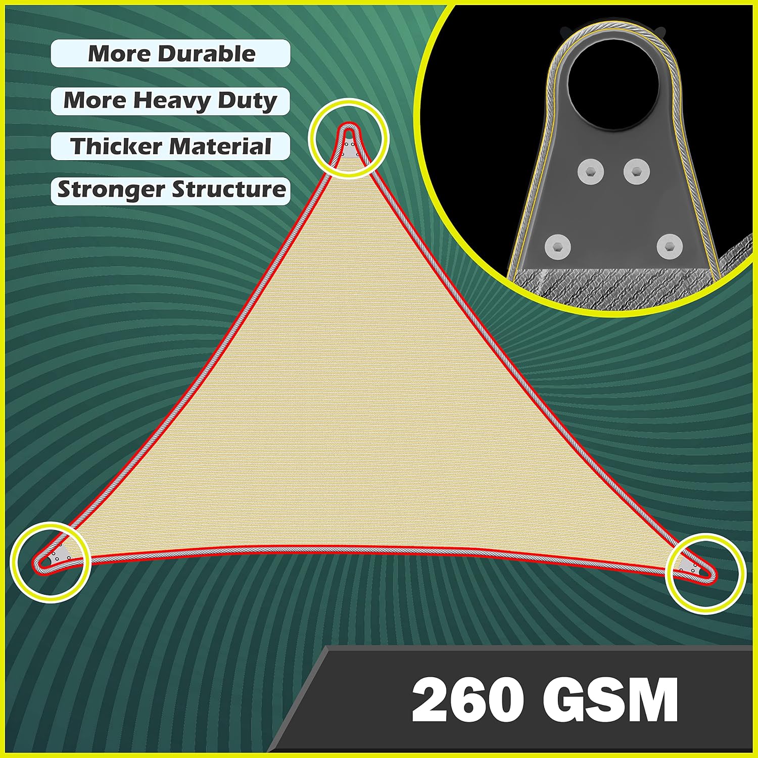 Royal Shade 14' x 20' x 24.42' Grey Right Triangle Super Ring Sun Shade Sail Order to Make Canopy Awning RSAWTN, 260 GSM Heavy Duty & 98% UV Blockage, Backyard Outdoor Patio (We Make Custom Size)