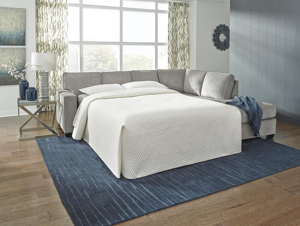 Signature Design by Ashley Altari Urban Right-Arm Facing 2-Piece Sleeper Sectional with Chaise, Loose Seat Cushions, 2 Throw Pillows and Bi-Fold Memory Foam Mattress, Full, Light Gray