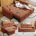 77' Queen Size Sofa Bed, Loveseat Sleeper Sofa with Pull Out Bed and USB, 2 Seater Convertible Small Couch for Living Room Bedroom Apartment (Orange, Chenille)