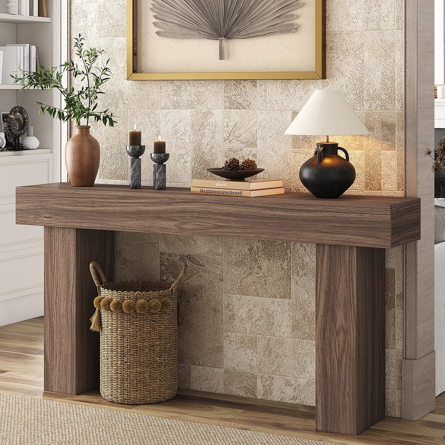 knoworld 63 Inch Long Console Table for Entryway, Farmhouse Wood Rectangular Sofa Table Behind Couch Table, Narrow Entryway Table for Living Room, Entrance, Hallway, Foyer, Easy Assembly (Brown)