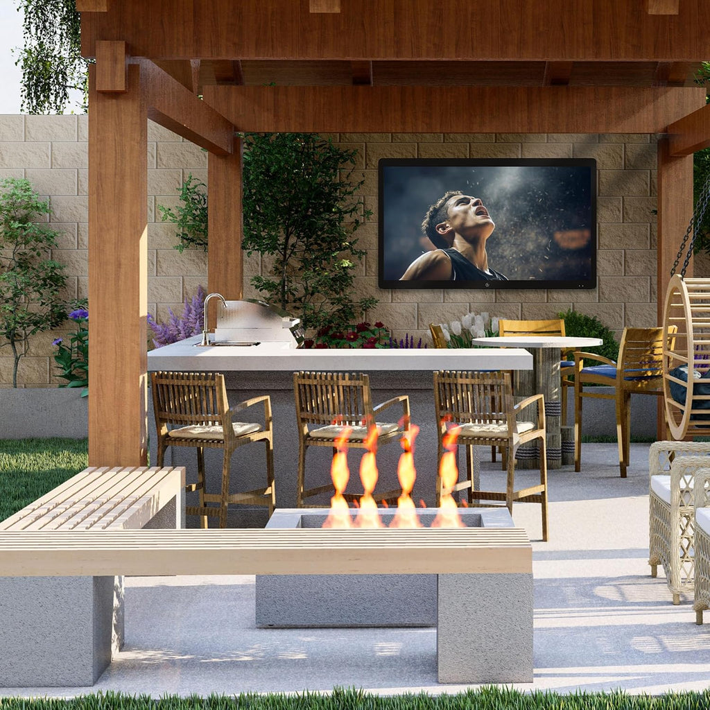 43 Inch Outdoor TV for Patio, Backyard, Porch, and Deck, 4K UHD HDR LED Weatherproof, 700-Nit Partial Sun Display, IP55 Rated, Wall Mount & IPX55 Waterproof Remote Included