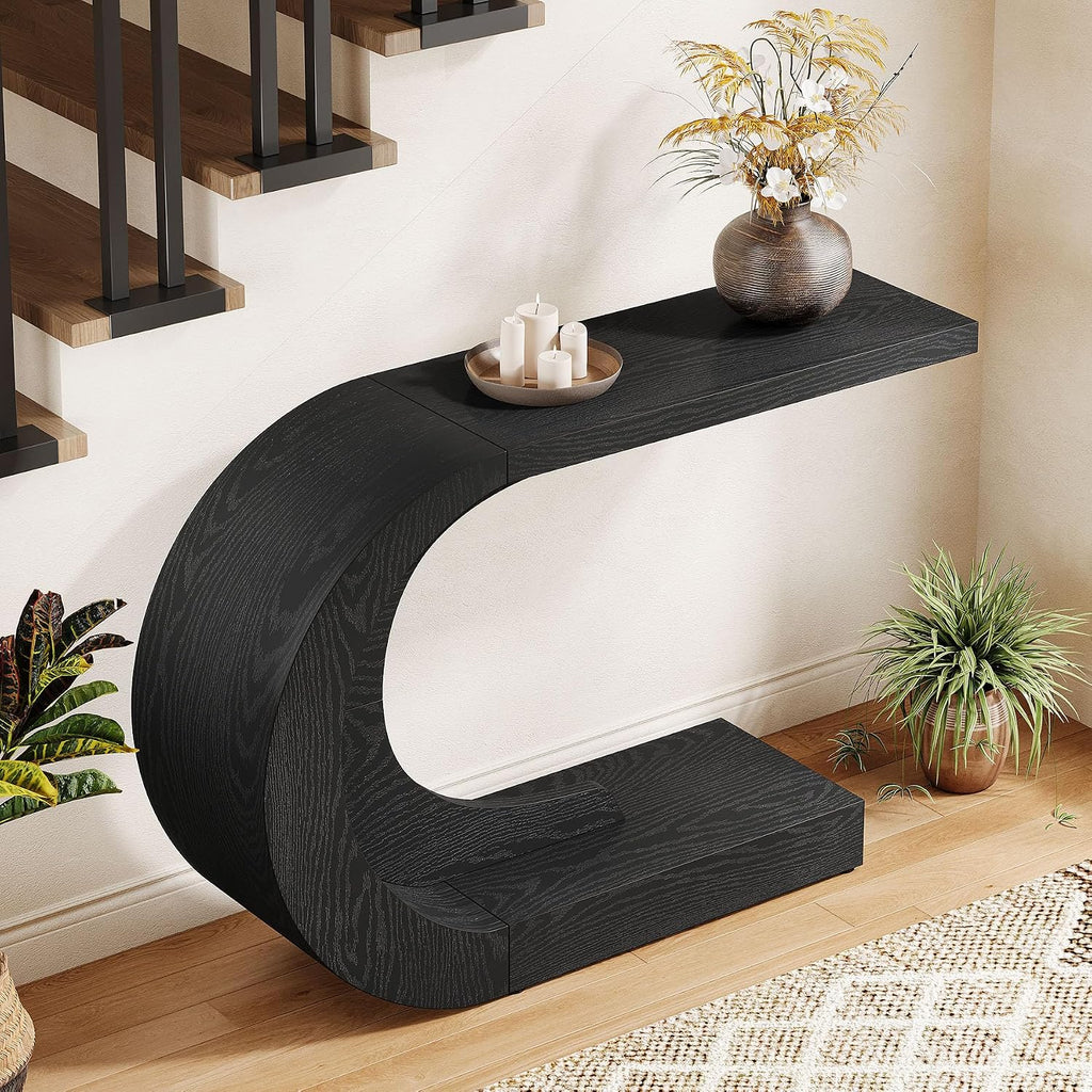 Tribesigns 43.3' Mid-Century Modern Console Table for Entryway, Wood C-Shaped Hallway Entry Accent Table for Living Room, Entrance, Foyer, Easy Assembly, Black
