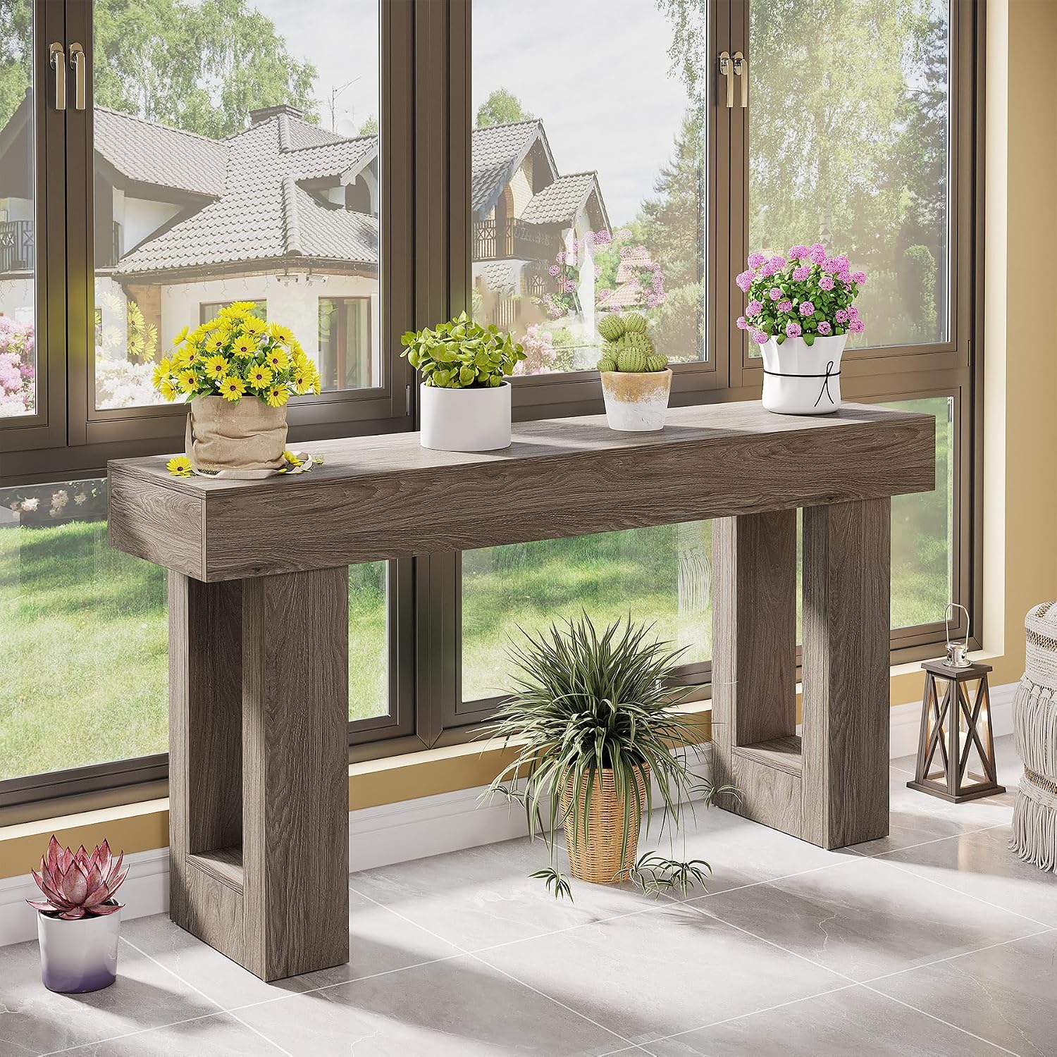 Tribesigns 63-Inch Long Console Table, Wooden Rectangular Sofa Table Behind The Couch, Farmhouse Entryway Table for Entrance, Hallway, Living Room (Grey)