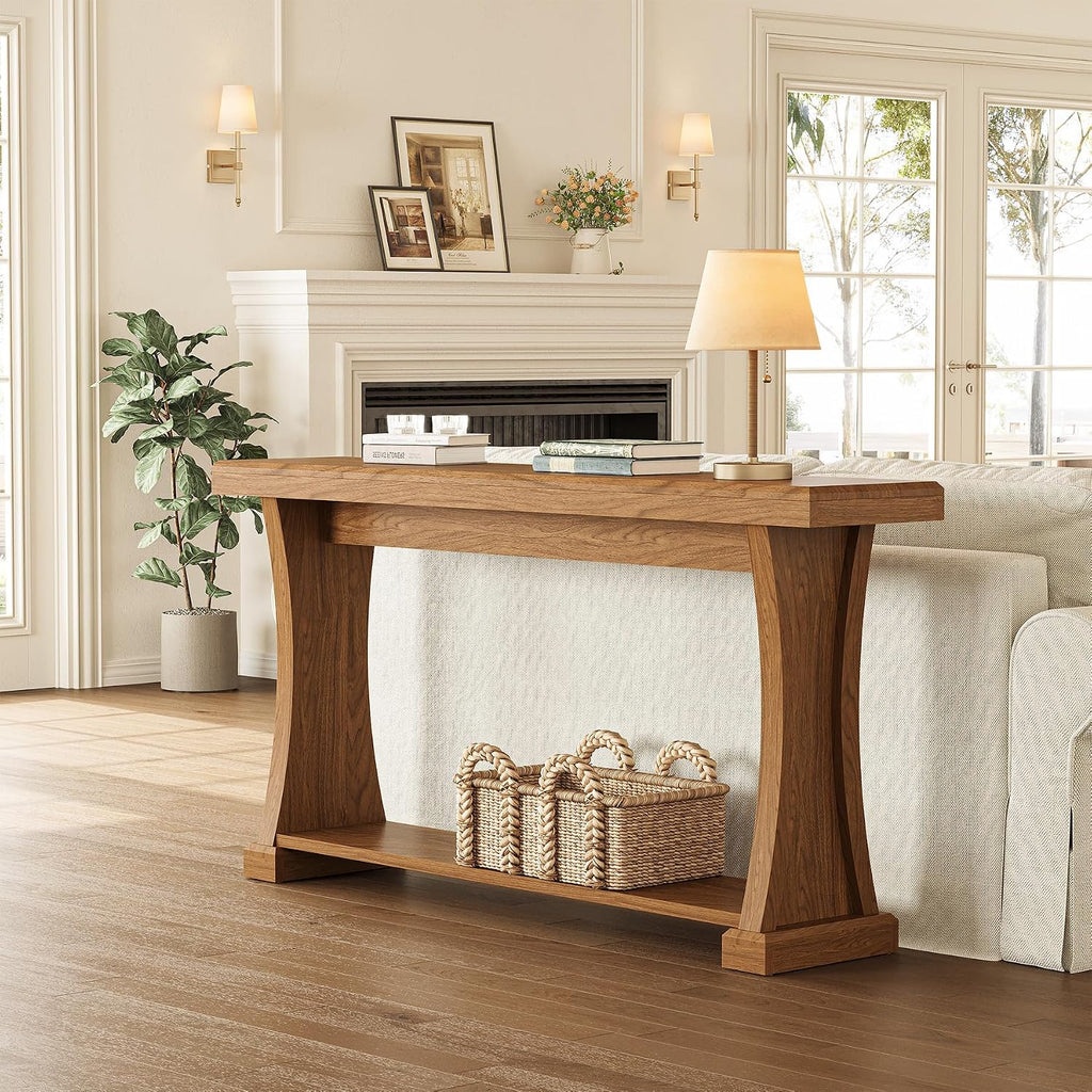 LITTLE TREE 63' Console Table for Entryway, 2-Tier Entryway Table Behind Sofa Couch with Storage Shelves, Narrow Wooden Entry Tables for Home Living Room Hallway