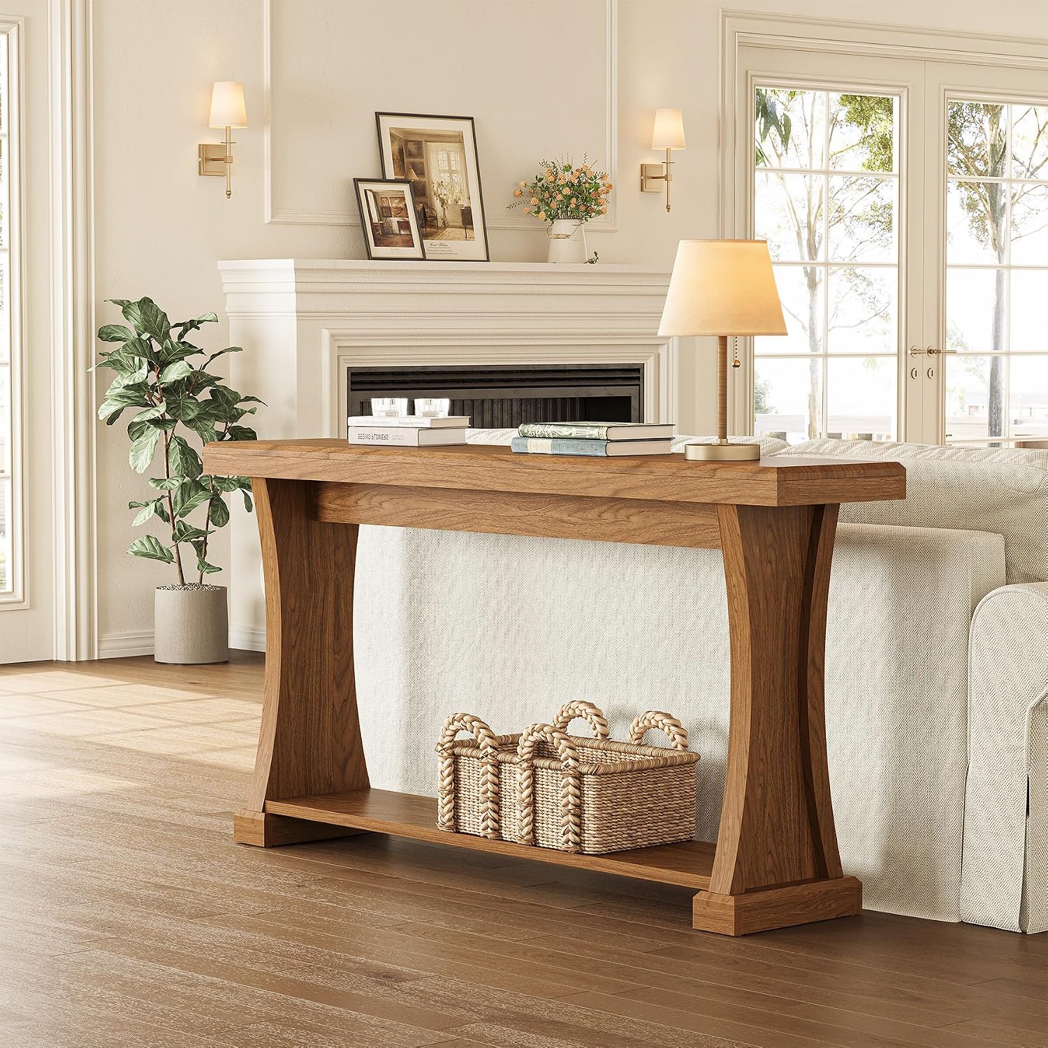 LITTLE TREE 63' Console Table for Entryway, 2-Tier Entryway Table Behind Sofa Couch with Storage Shelves, Narrow Wooden Entry Tables for Home Living Room Hallway