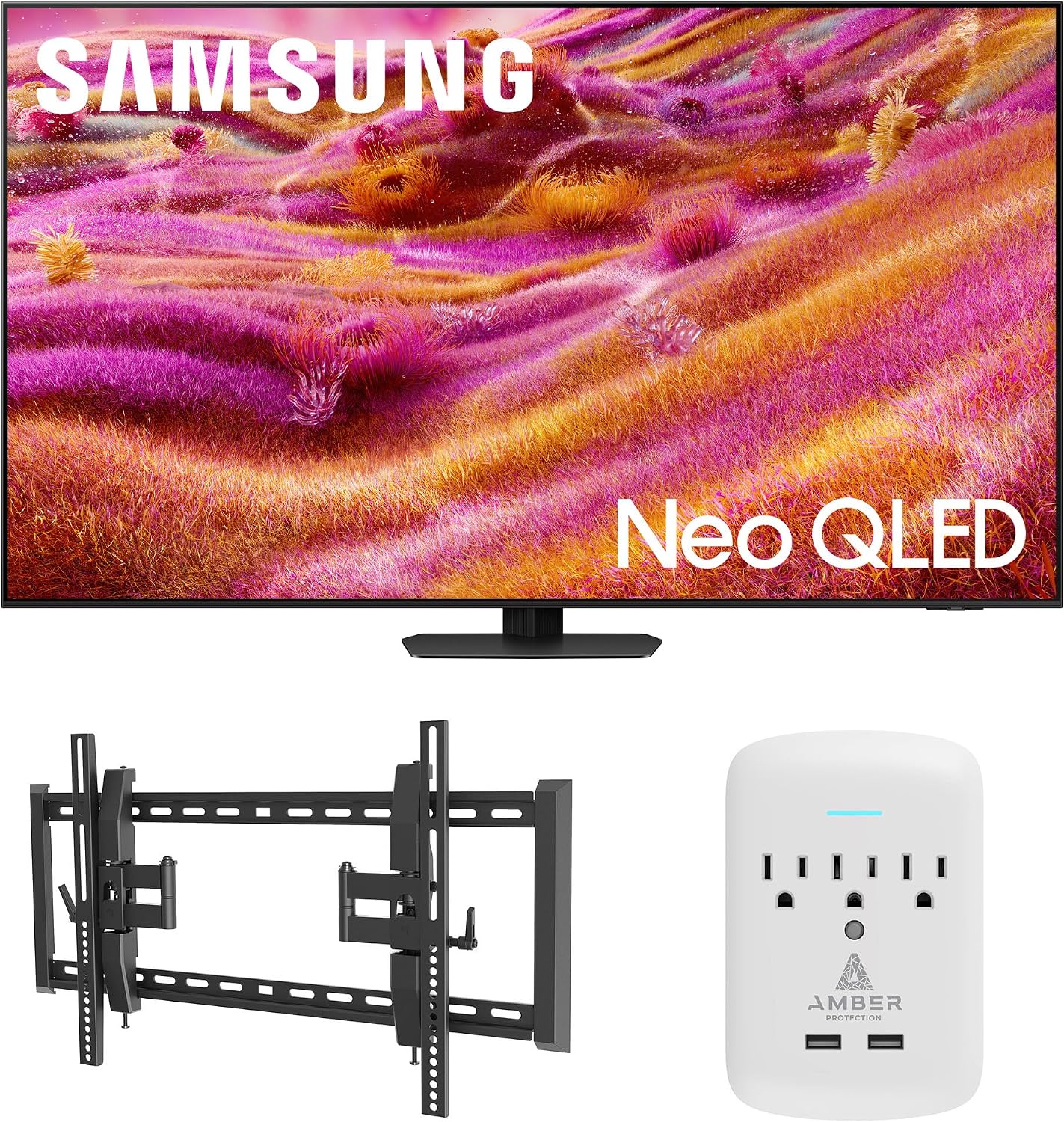 Samsung QN65QN90FAFXZA 65 Inch Neo QLED 4K QN90F Vision AI Smart TV with a Walts TILT-EXTENSION-37-90 Tilt Mount and Amber Protection 3-Outlet-Surge Surge Protector (2025)